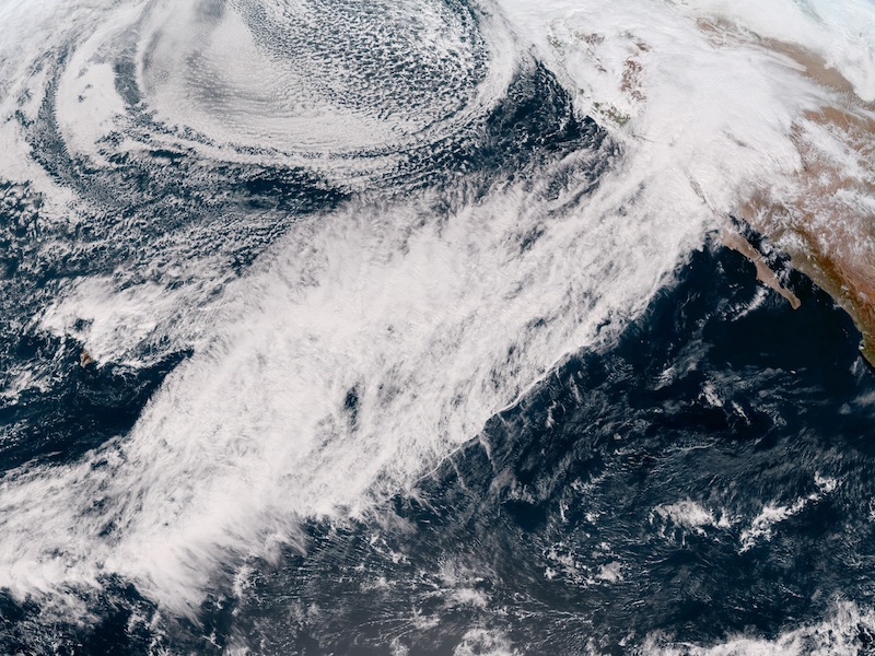 Imagery of an atmospheric river on Feb. 14, 2019, captured by the GOES West (GOES-17) satellite.