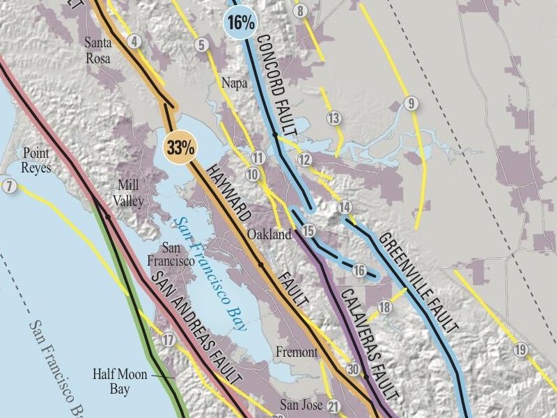 Map of known active geologic faults in the San Francisco Bay region.