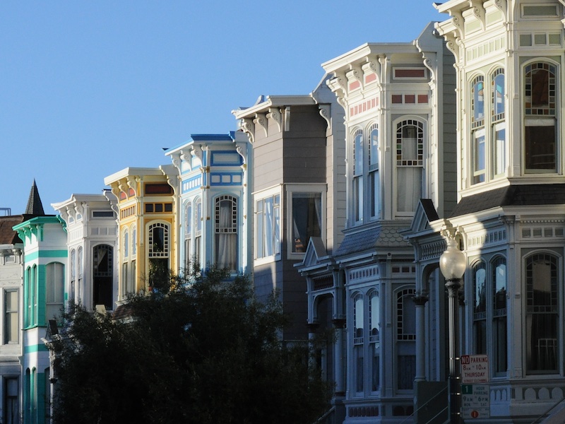 A row of colorful homes on Capp Street, between 22nd and 23rd St's, in San Francisco's Mission District.